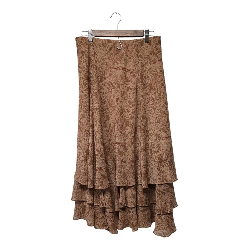 Coldwater Creek Vintage Brown Tiered Floral Midi Skirt Boho Petite XS - Picture 5 of 10